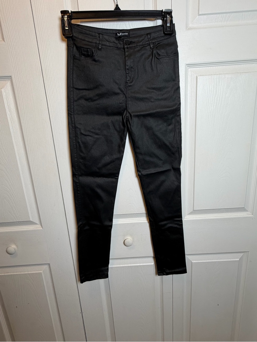 Apperloth Black Coated Skinny Pants Faux Leather Look Size M High Rise